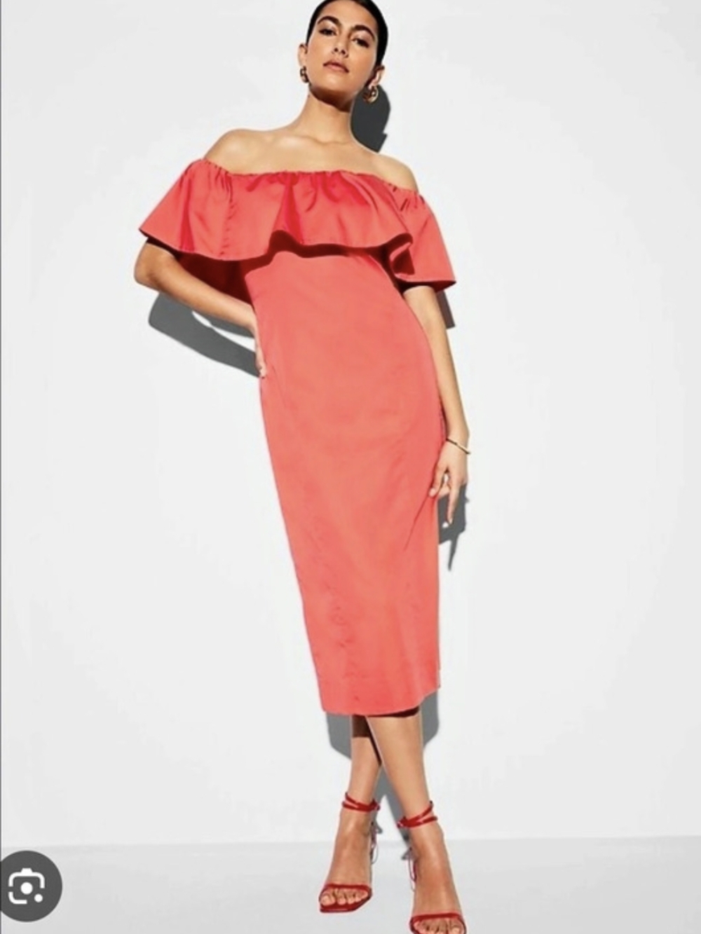 Off Shoulder Midi Dress Red Orange Size XS NWT